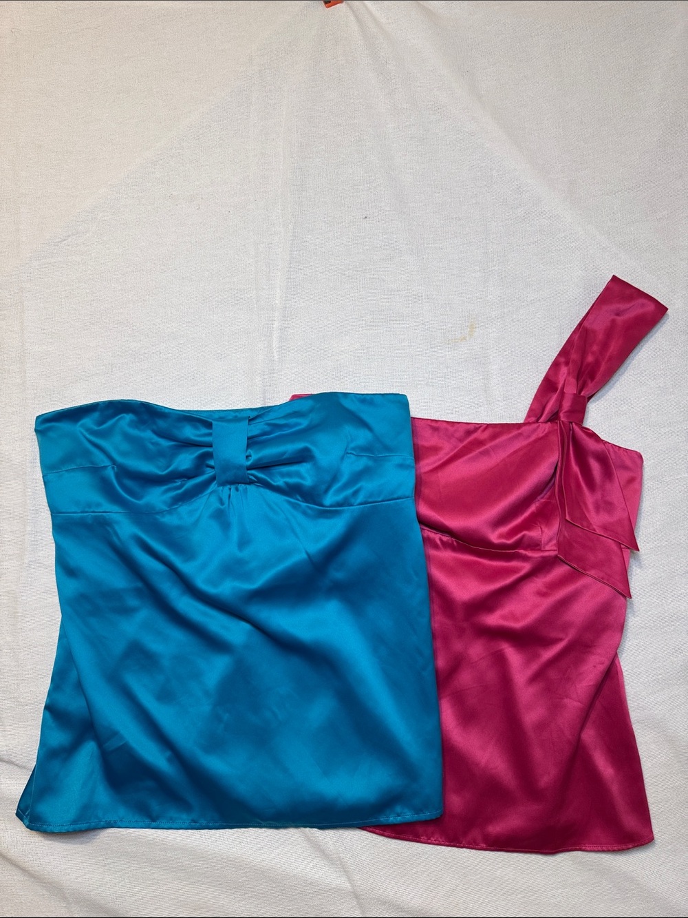 Two Loft satin tops Strapless & One-Shoulder Tops Teal & Pink Size 10 NWT